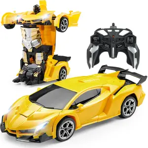 Remote Control Car Transform Lamborghini Robot 1/18 Scale Electric Race Car with LED Lights & 360-Degree Rotating for Kids Toys