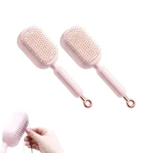 Retractable Cushion Massage Hair Brush - Pull Ring Design | Anti-Static, Easy Clean & Travel-Friendly | Detangler for All Hair Types (Pink)