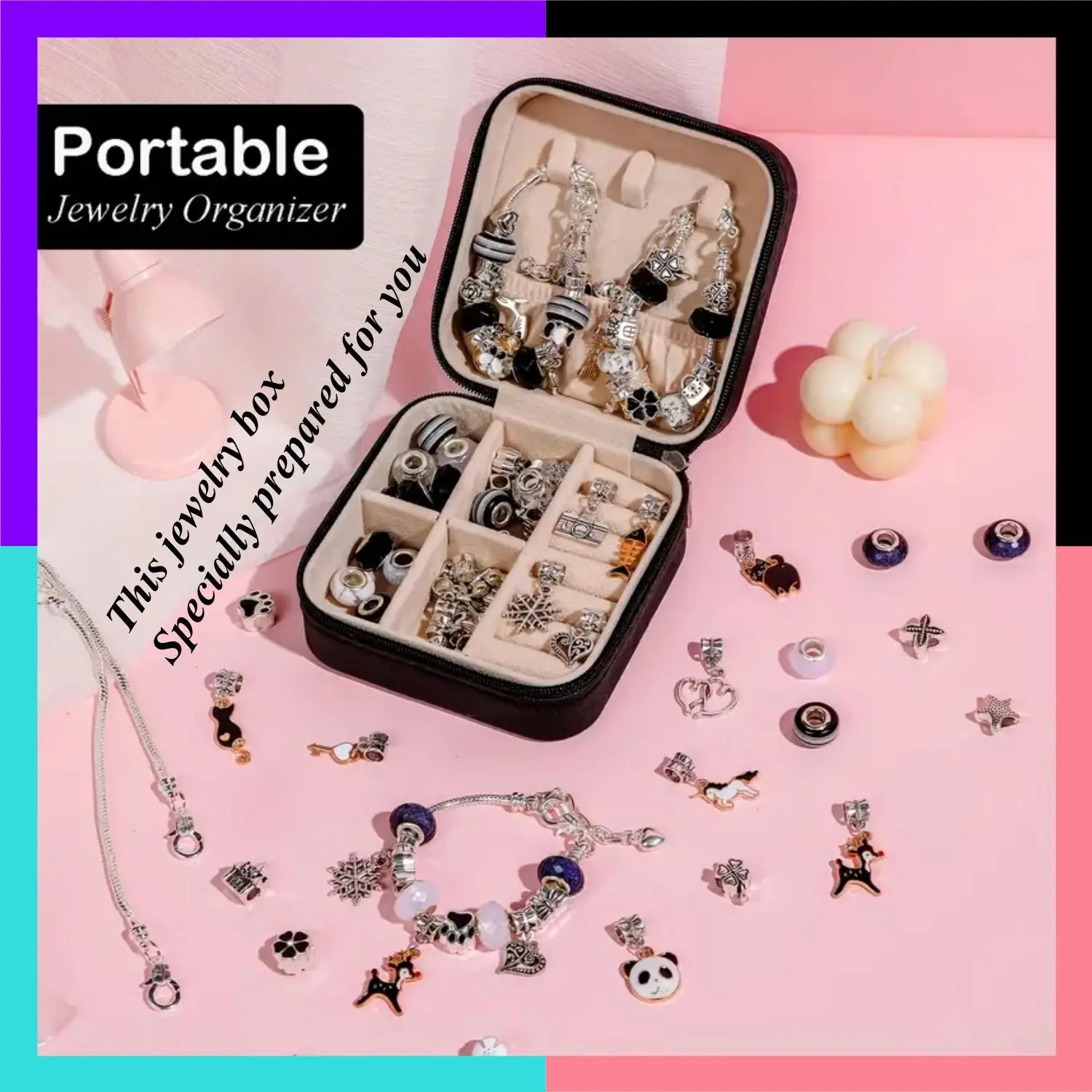 68Pcs Princess-Mermaid Themed Charm Bracelet & Necklace Making Kit for Girls - Colorful Beads, Interesting Pendants, Jewelry Box, DIY Jewelry Decoration - Ideal Birthday Gift for Girlfriends