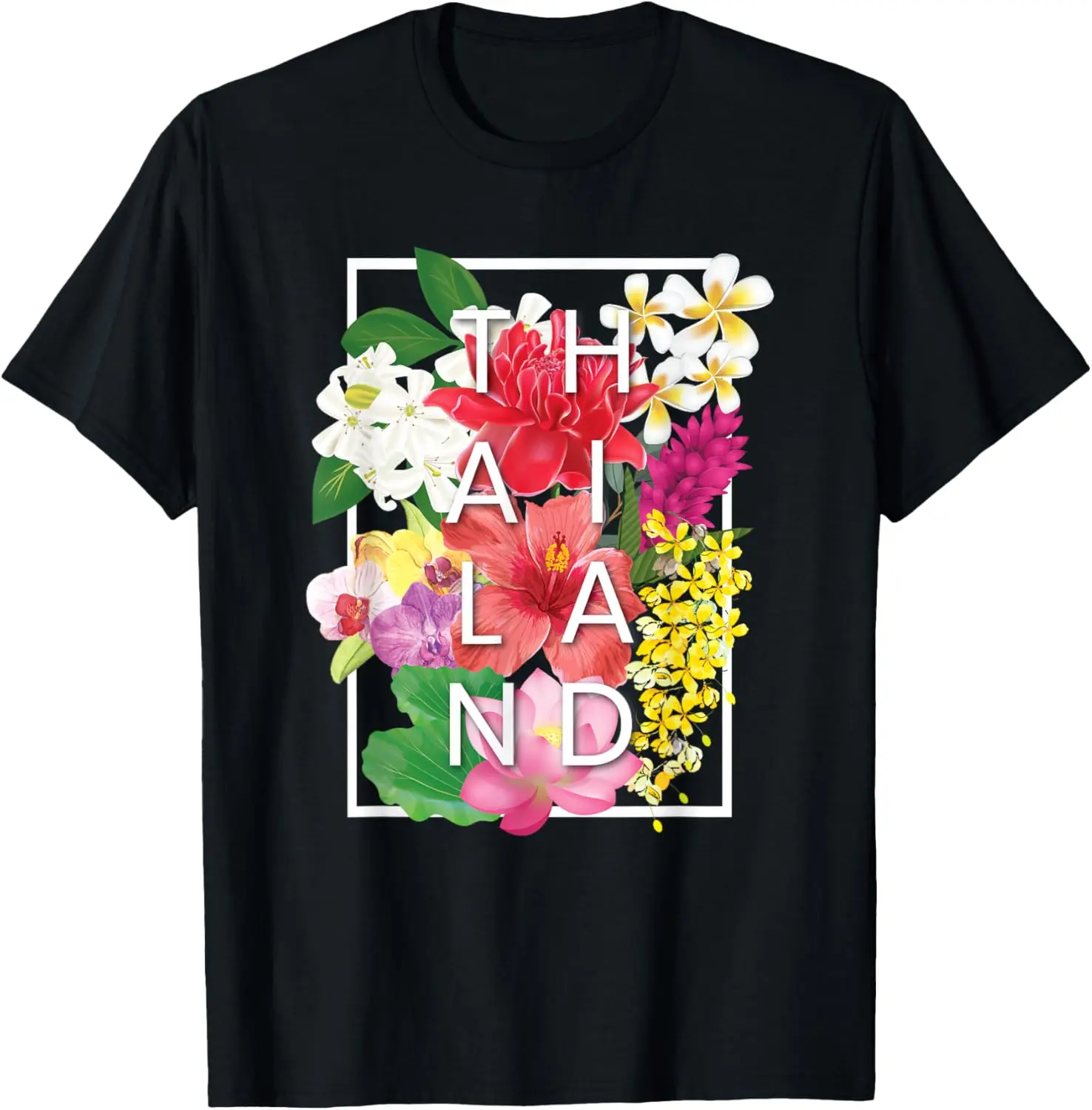 Flowers of Thailand Word Art - Thai Pride T-Shirt Pure Cotton Graphic Tees Menswear Top: Gifts for Men & Women