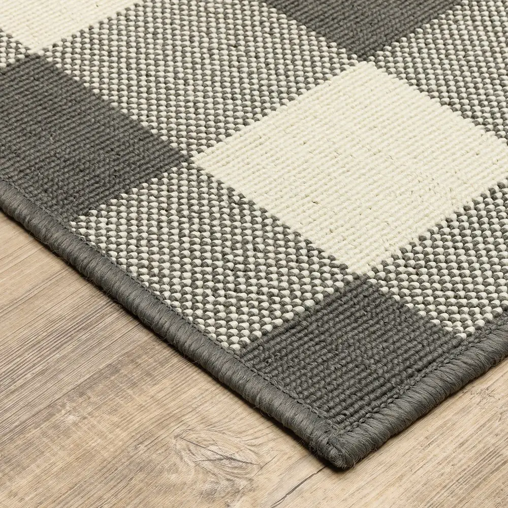 Gray & Ivory Checkered Gingham Loop Pile Area Rug, 5x8 ft - 0.12" h x 62.99" w x 90.55" d, Stain-Resistant Machine Washable Modern Rug with 360 Stand, for Living Room Decor, Classroom Decor, Indoor/Outdoor Use