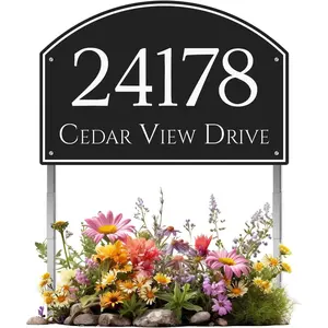 Metal Custom House Address Sign for Outside, Personalized Street Name House Number Plaque with 20 Inch Lawn Stake, Reflective Option Multiple Colors (001)
