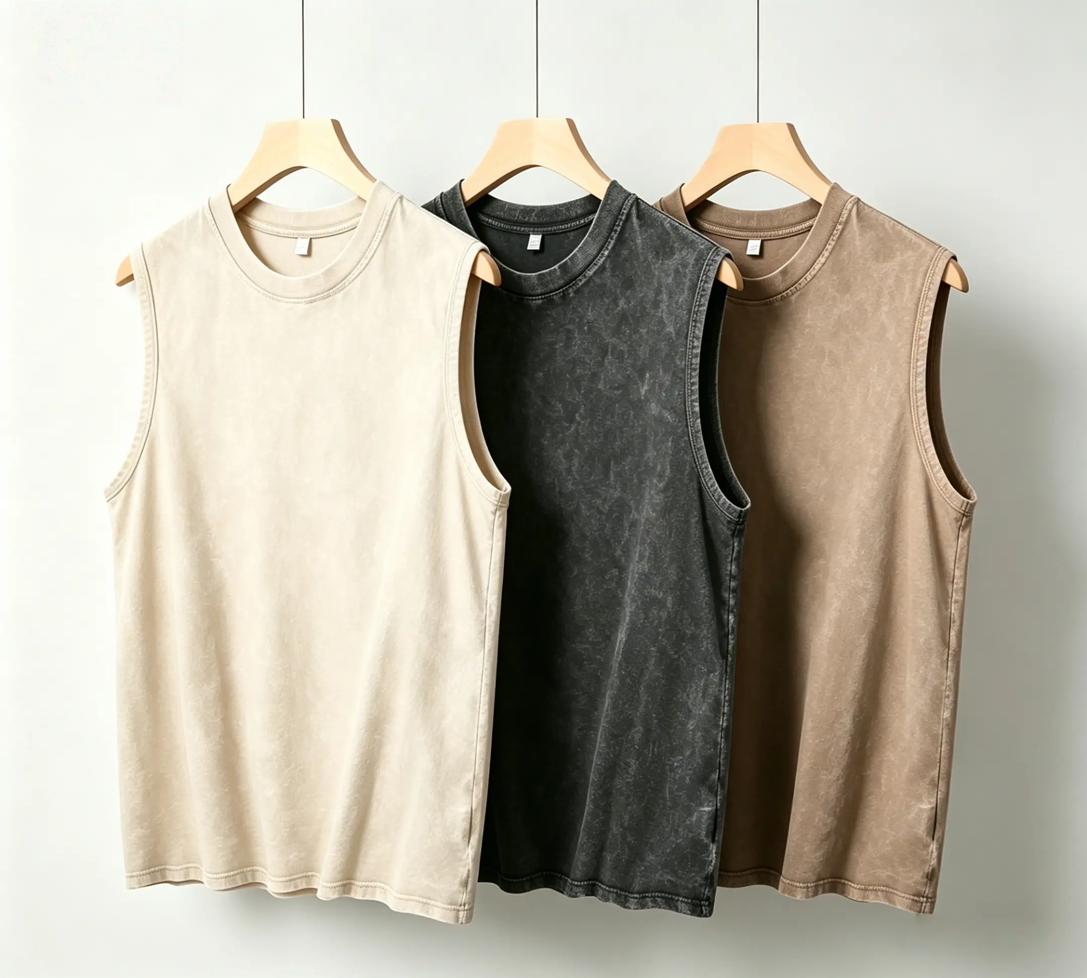 Men's Tank Tops, 3-Pack Vintage Washed Cotton with an Oversized Baggy Fit, Soft Distressed Scoop Neck Casual Streetwear for Gym, Chic