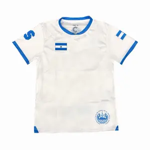 El Salvador Soccer Jersey - White with Blue Trim and National Flag Design