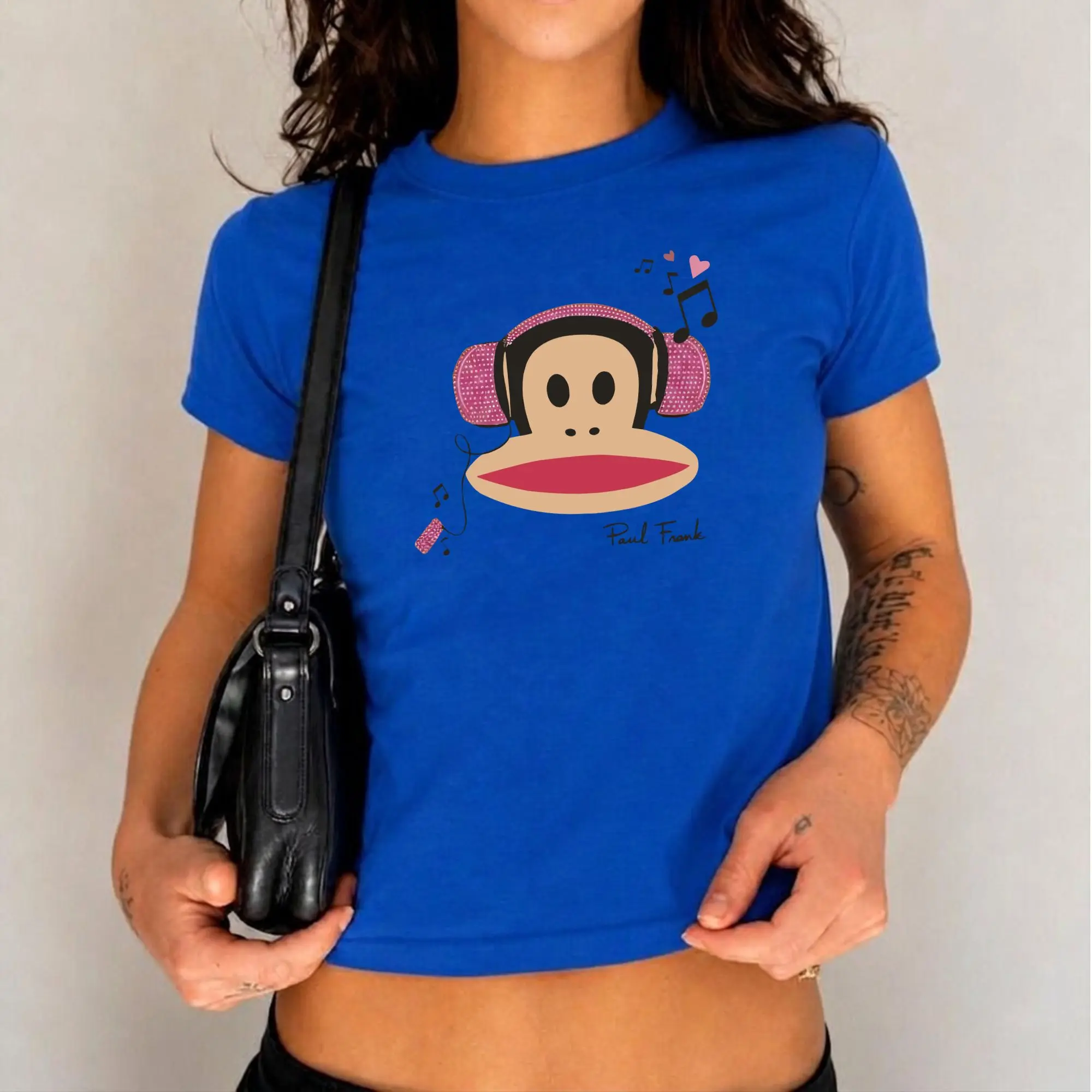 Paul Frank Julius Headphones Graphic Baby Tee, Vintage Y2K Cartoon Shirt