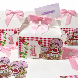 Custom Gable Boxes with Pink Bow and Strawberry Theme for Any Occasion