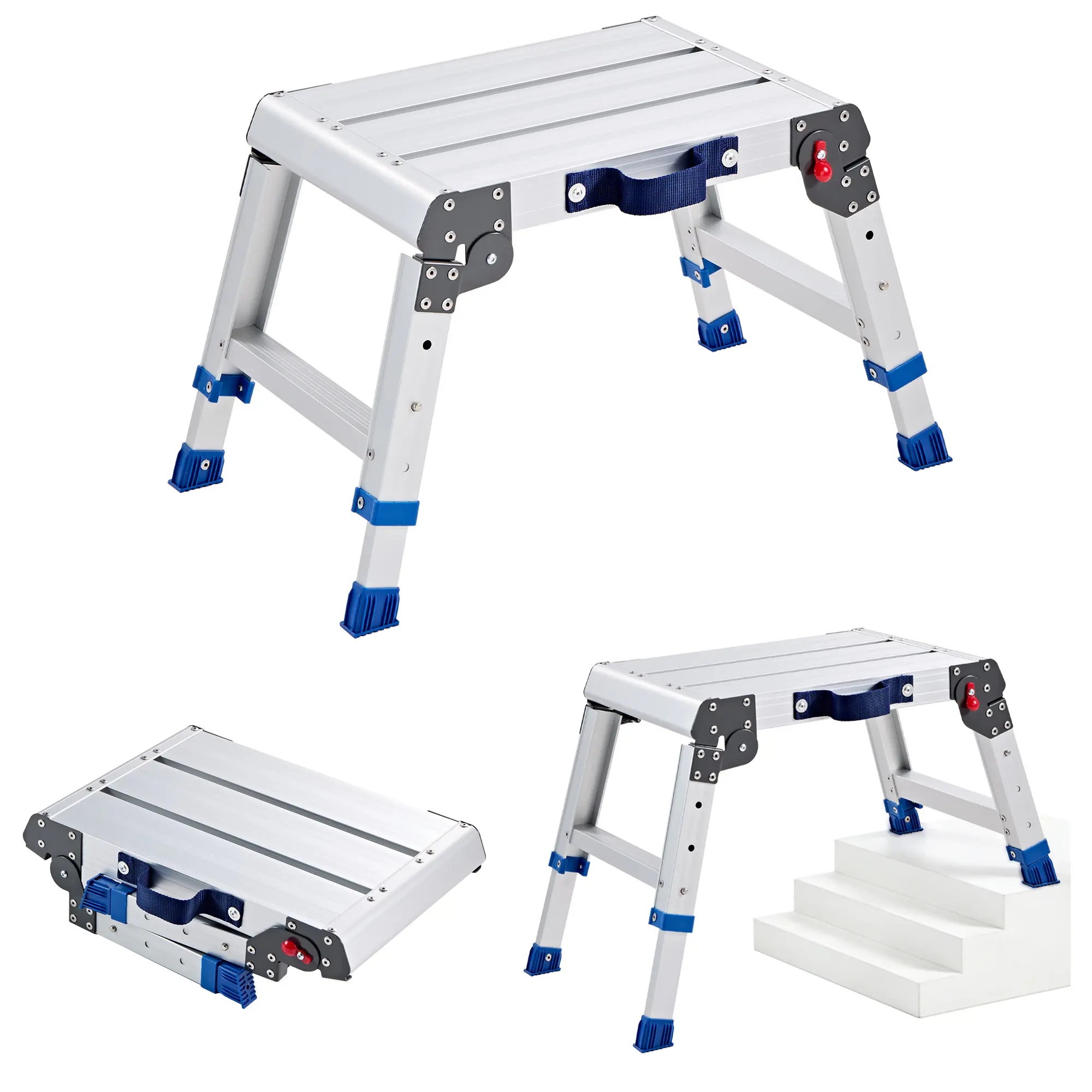 【SummerFinds】VEVOR Aluminum Folding Work Platform Step Stool - Adjustable Height 12-16 in, 500 lbs Capacity, Heavy Duty Non-Slip, Portable Work Bench for Painting, Home Improvement Use, Step Folding Steps