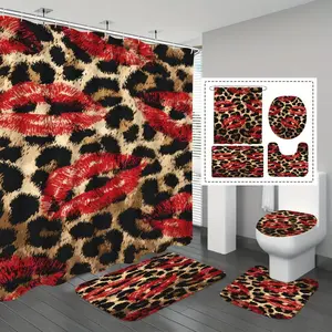 Luxury Leopard Print Pattern Shower Curtain Set, Non-Slip Rug and Toilet Seat Cover, Modern Bathroom Renovation Kit, 1/3/4pcs Bathroom Decoration Accessories