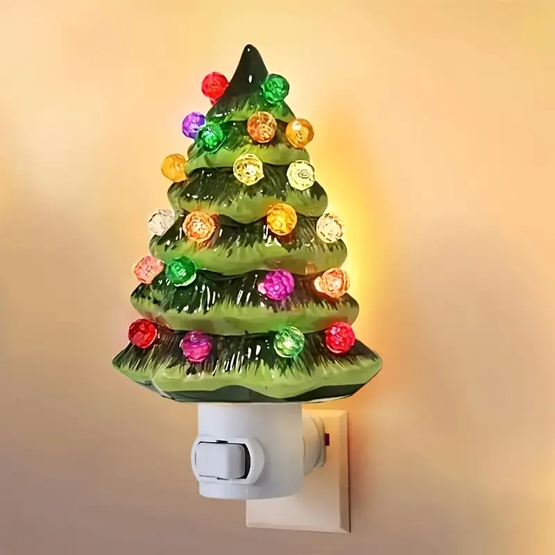 Vintage 3D Resin Christmas Tree Night Light, LED Decorative Wall Light, Festive Indoor Decor for Living Room, Bedroom & Hallway