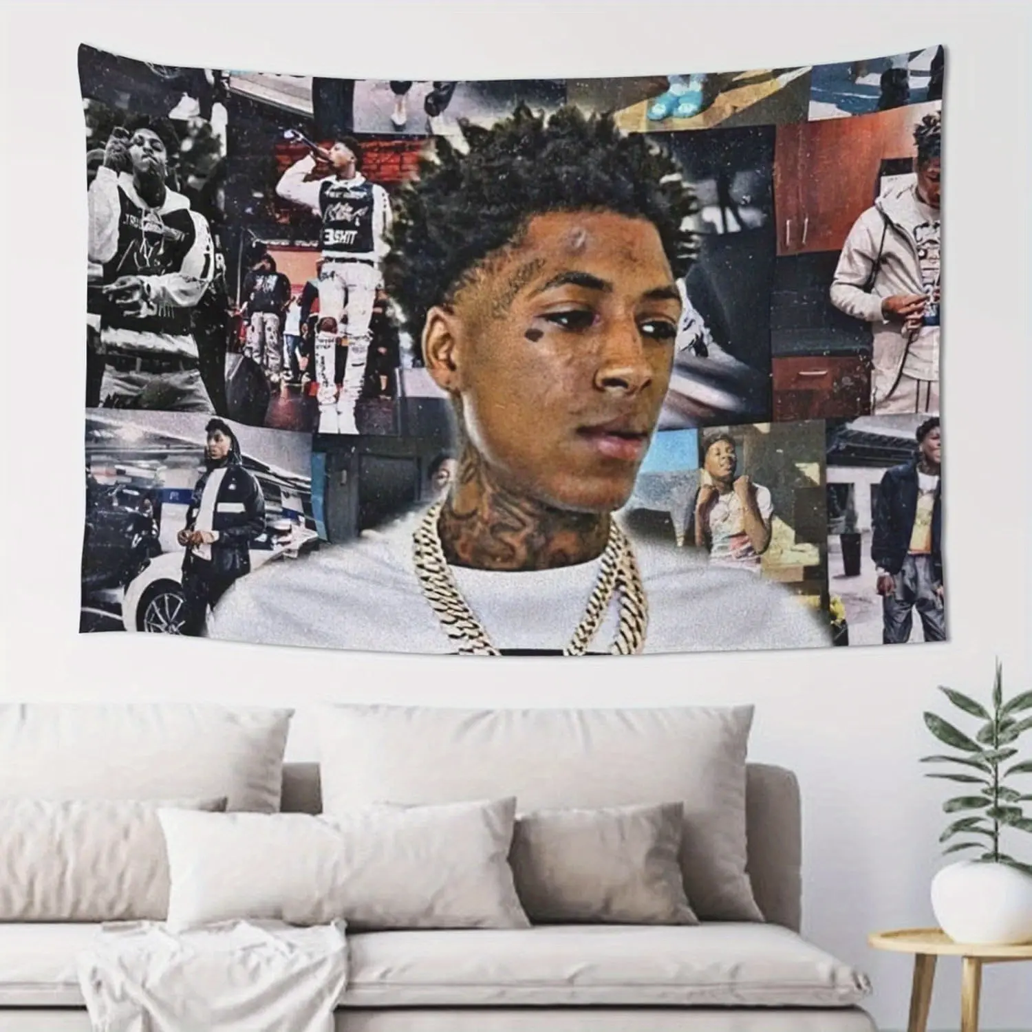 Young Music Never Rapper "Broke Again" Classic Geometric Collage Print Decorative Tapestry - 40x30in (102x76cm), Durable Fade-Resistant Lightweight Synthetic Polyester Fabric, Indoor Room Wall Hanging & Outdoor Home Decor, Outdoors, Lightweight Fabric