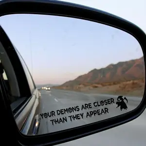 Funny Halloween Vanity Mirror Stickers   pcs, Rear View Mirror Sticker, Car Decorations, Goth Car Accessories (Your Demons Black)
