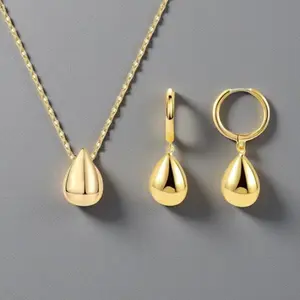 Elegant Gold Tear Pendant Necklace & Earrings Set for Women Dainty Dripping Design Versatile Jewelry Complete Set