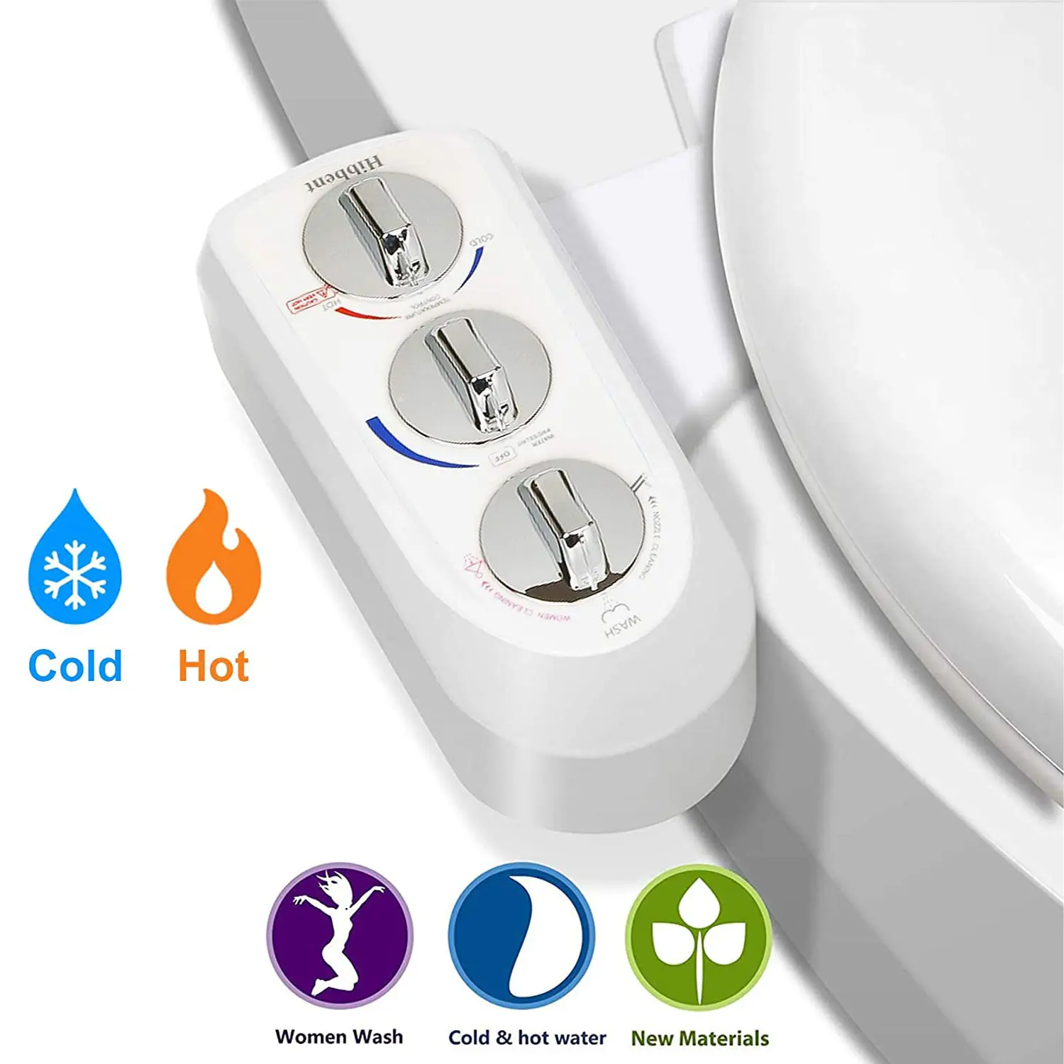 Hibbent Non-Electric Mechanical Bidet Attachment for Bathroom - Modern Sprayer with Adjustable Water Temperature, Dual Self-Cleaning Nozzles for Rear/Female Washing, Easy-Install Fixture