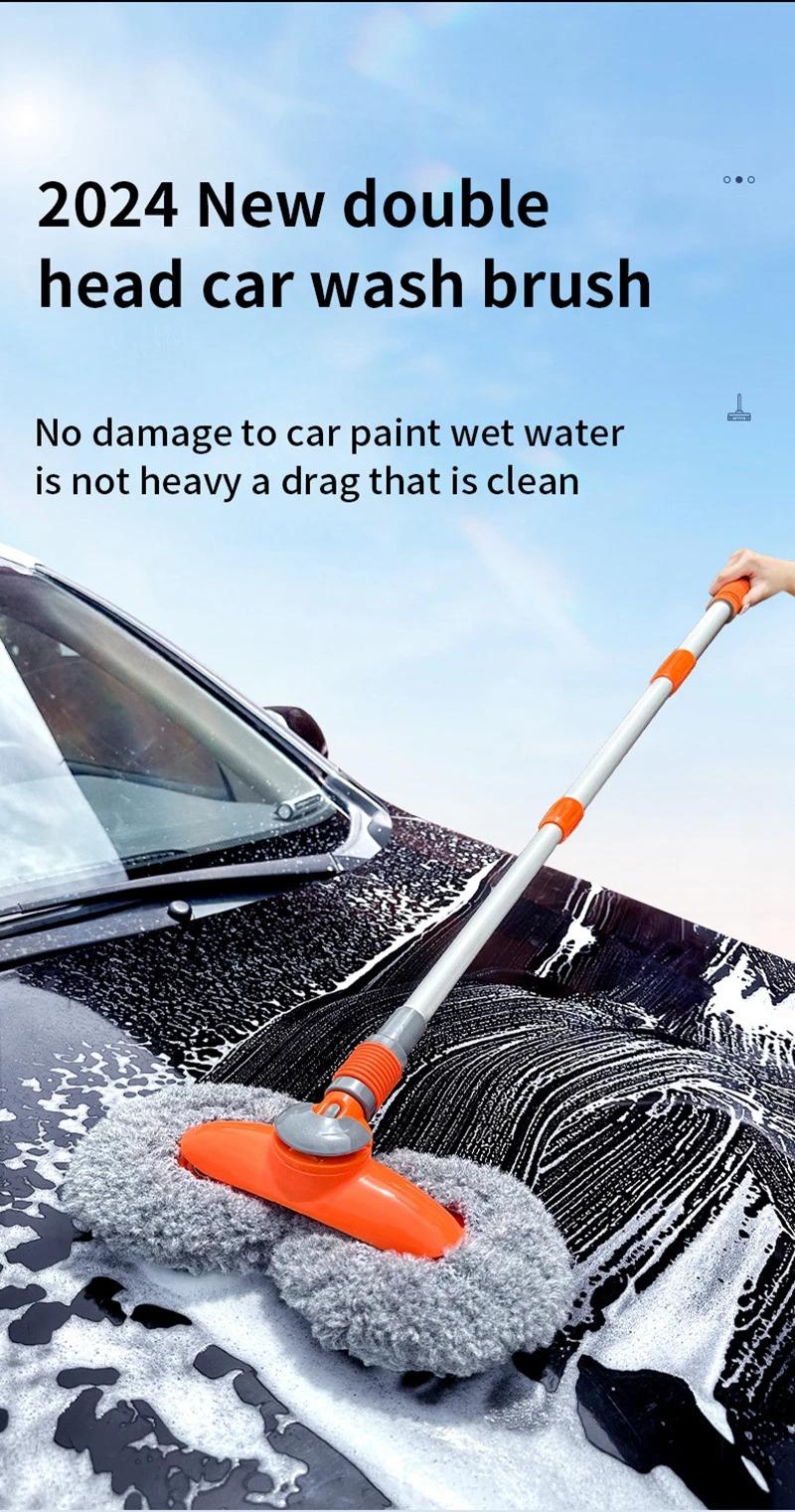 Car Washer Mop Foam Wash Brush Double Brush Head Roof Window Cleaning Maintenance Three-Section Telescopic Mop Car Accessories