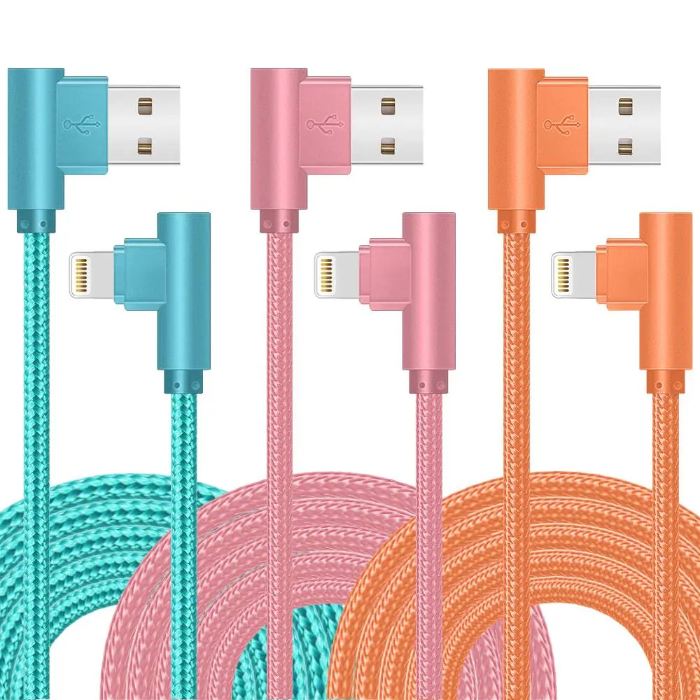 APFEN 3-Pack Tangle-Free Nylon Braided Long Charger Cables - 10FT 90° L-Shape, 60W Speed Fast Charging, 2.4A, Dual USB-C & MFi Lightning Compatible, Durable Mobile Phone Accessory for iPhone 17/16/15/14/13/12/11, Gaming Use