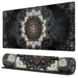 Vintage Lotus Flower Pattern Mouse Pad, Rectangle Gaming Mouse Pad, Large Anti-slip Rubber Base Keyboard Mouse Pad, Desktop Pad with Stitched Edges, Corporate Work Desk Accessories