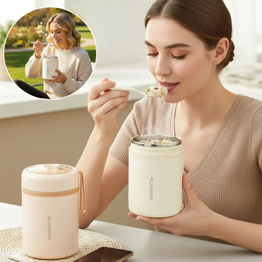 Lunch Box, Portable Heating Porridge Cup, 304 Stainless Steel Leakproof Constant Temperature Food Warmer Pot for Office Desk Daily Breakfast, Ideal for Office Workers & Healthy Meal Prep Lovers