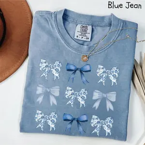 Comfort Colors Toile Bow Shirt, Soft Cotton Crewneck Shirt for Men and Women, Gift for Him or Her, Unisex Stylish