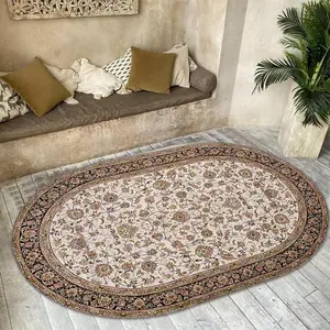 Boho Style Floral Pattern Oval Rug, 1 Count Non-slip Soft Floor Mat, Decorative Carpet for Home Living Room Bedroom Study Room, Boho Area Rug, Home Decor Rugs