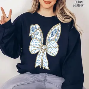 Easter Sweatshirt with Coquette Bow, Stylish Easter Shirt for Kids and Women, Cozy Spring Apparel for Celebrating Easter, Festive and Fun Design