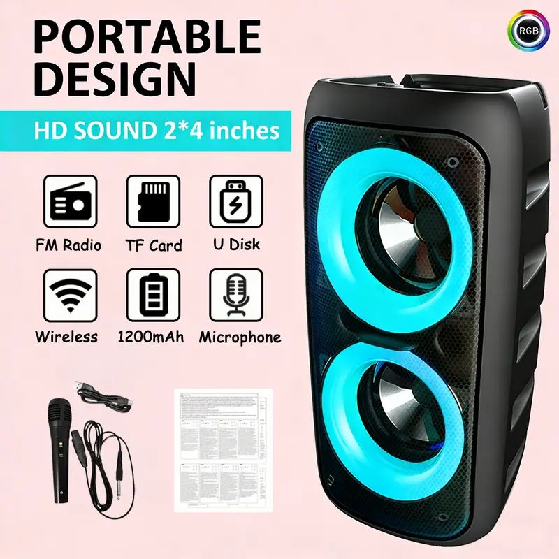 Portable Outdoor   High-Power Subwoofer RGB Atmospheric Lighting Effects Supports , USB, MIC, AUX, TWS Versatile for Indoor/Outdoor Settings Ideal for Camping, Gatherings, Family Parties,  Perfect Holiday Gift Audio Wireless Bluetooth Speaker