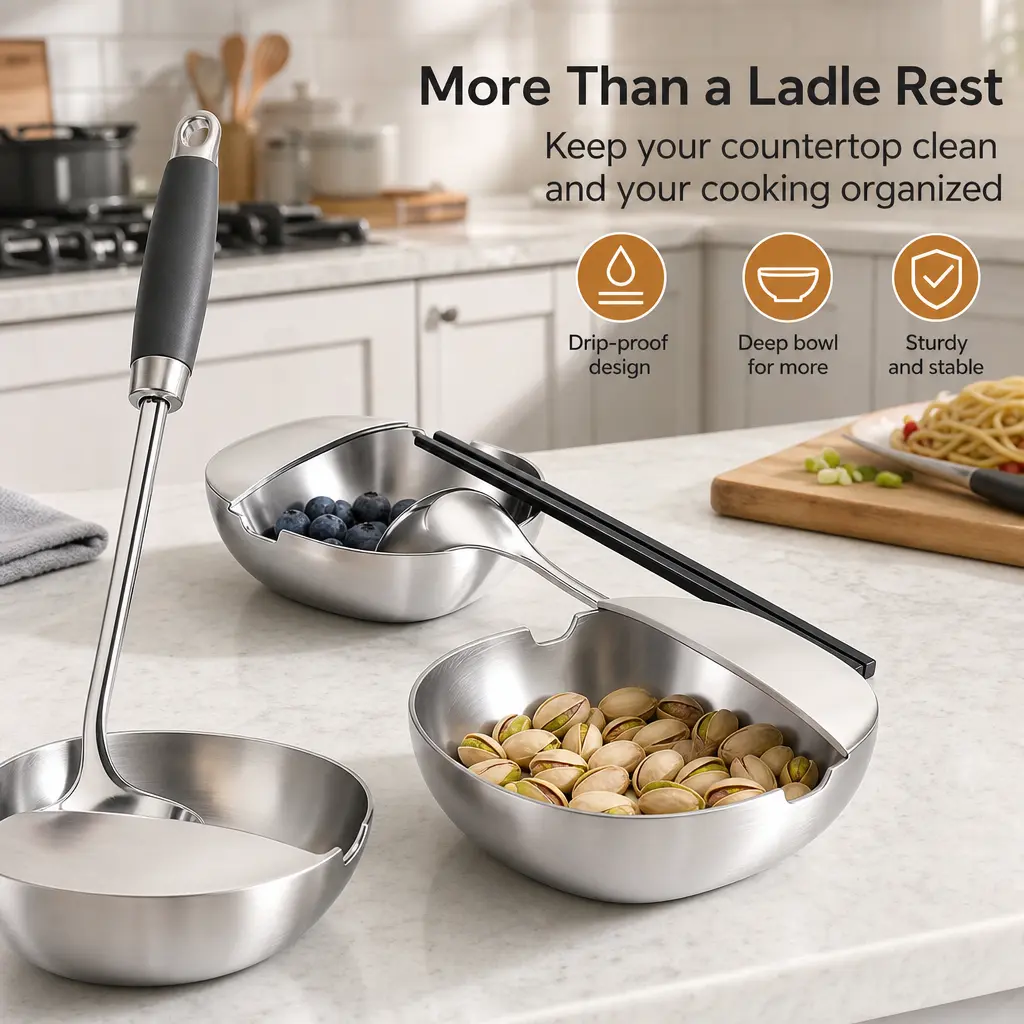 1-Count Stainless Steel Square Tableware Rest - Kitchenware Deepened Multi-Purpose Organizer for Kitchen Counter to Hold Chopsticks, Spoons