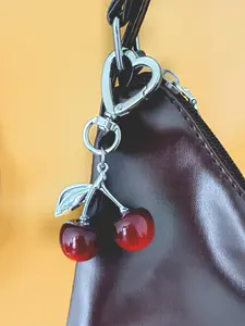 Cherry Bag Charm, Cherry Design Resin Keychain, Round Shape for Decorative Purse Decoration, Durable & Stylish Accessory, Trendy Cute Keychain