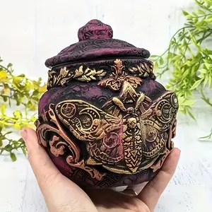 A Vintage Gothic-Style Vase Statue Made of Purple Resin Featuring a Butterfly, Designed As a Witch Bottle Decoration. It Serves As a Decorative Totem Jar for Home, Living Room, Office Decor, And Gifts. for Halloween