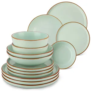 vancasso RENO Stoneware Dinnerware Set for 4, 12/16-Piece Plates & Bowls Set with Dinner Plates, Dessert Plates, Cereal Bowls & Soup Bowls, Speckled Design, Chip & Scratch Resistant