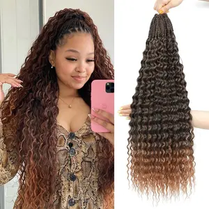 7Packs Deep Wave Curly Crochet Hair 24Inch long Gogo Curl Crochet Hair for Black Women Ombre Brown Boho Goddess Braids Synthetic Braiding Hair Extensions（TIB/30，7Packs）