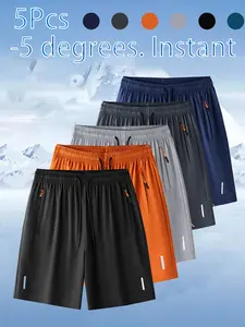 5pcs Men's Ice Silk Gym Shorts, Breathable Fitness Shorts for Outdoor Fitness, Quick-Dry Summer Running Shorts, Fitted Lightweight Woven Gym Wear