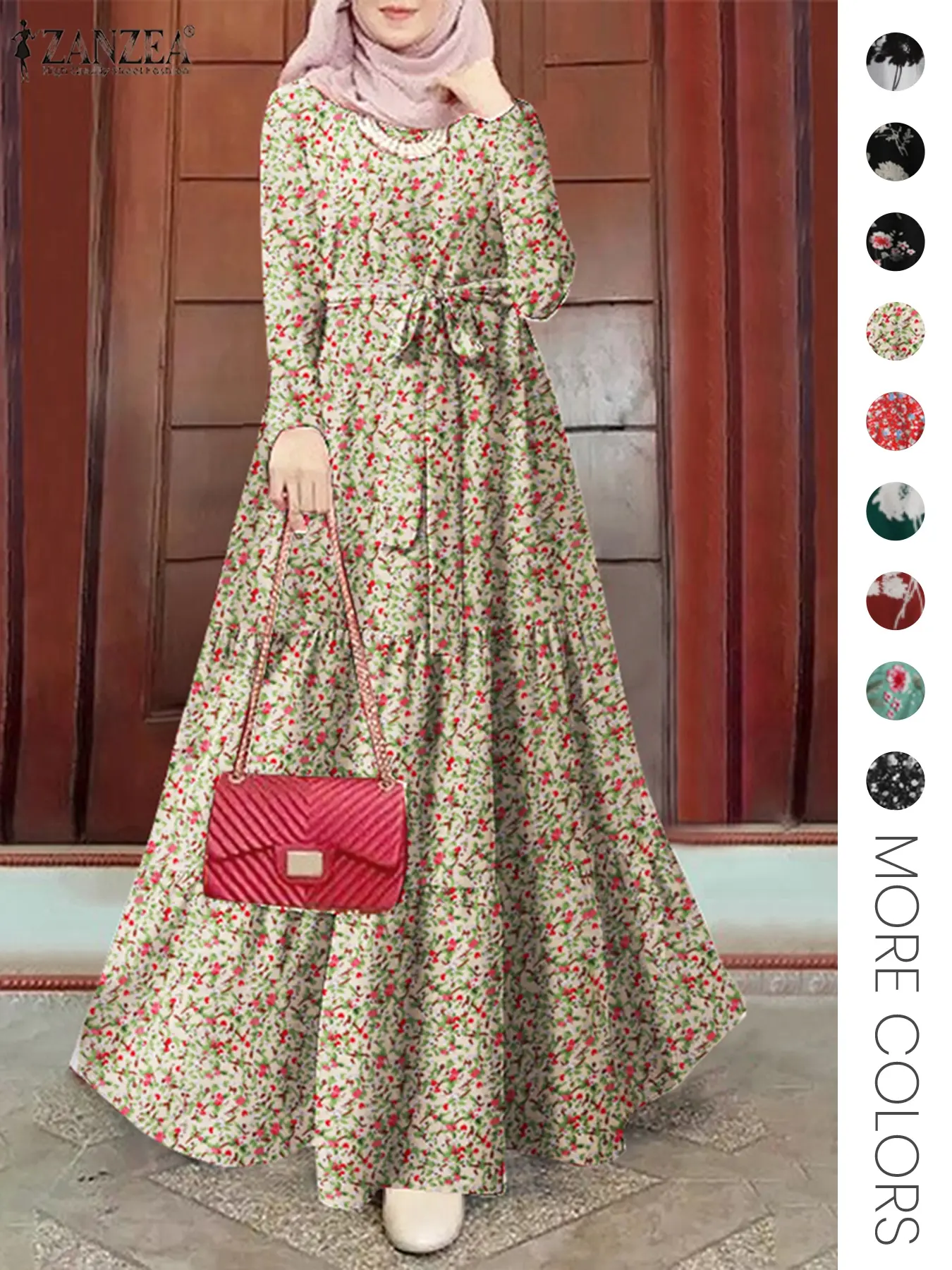 Women's Floral Print Belted A Line Dress, Elegant Long Sleeve Keyhole Neckline Dress for Fall & Winter, Women's Clothing for Daily Wear