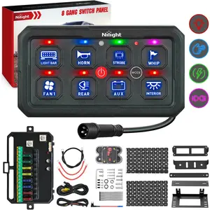 Nilight 8-Gang Switch Panel with Blue Circuit Control Relay System, Fuse Wiring Harness, Toggle/Momentary/Strobe Flash Modes, Automatic Dimming, 12V-24V ON Off Pod for Car Truck Camper, Car Lighting Accessories