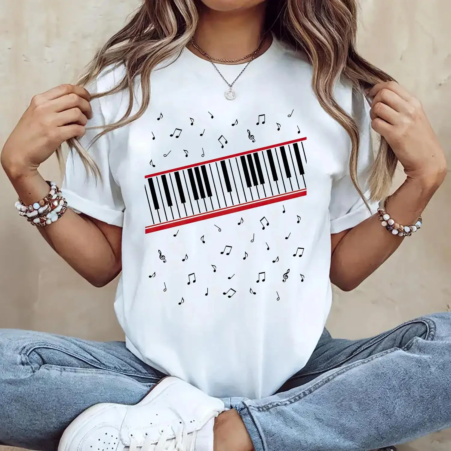 April Fan Shirt Featuring Michael Jackson Beat It Piano Keys King of Pop Music Tee,Adorable