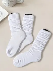 Unisex 3 Pairs Solid Color Crew Socks, Casual Moisture Wicking Scrunch Socks for Men & Women, Soft Comfy Breathable Mid-Calf Socks for All Seasons Daily Wear