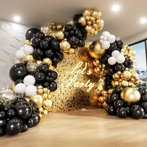 134pcs of black, white, and gold balloon garland arch set, 5 10 12 18 inch black white metal gold confetti latex balloons suitable for 2026 graduation, New Year, birthday, wedding, anniversary, baby shower, gender reveal party decorations