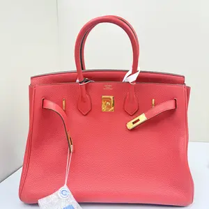 Pre-owned HERMÈS Clemence Handbags Birkin 35 Red Squared P 2012 CPU0321