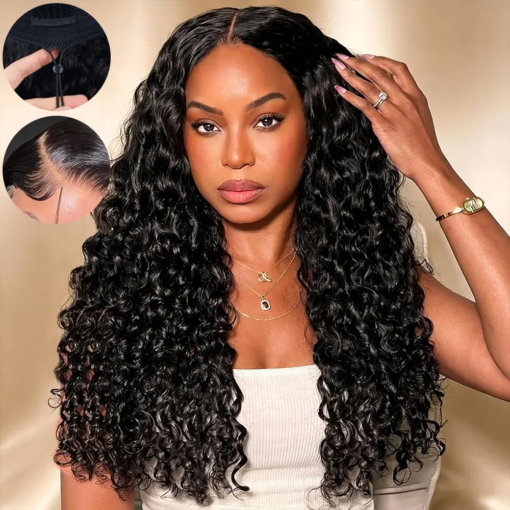 【30inch Only $119!】AIRDOT 13x6 Water Wave Lace Glueless Wigs Human Hair Pre Plucked Pre Cut Upgraded Ear-to-Ear Water Wave Wig & Straight Hair 13x6 HD Lace Front Wigs Human Hair Glueless Wear and Go Drawstring Frontal Wig with Tapes 200% Density