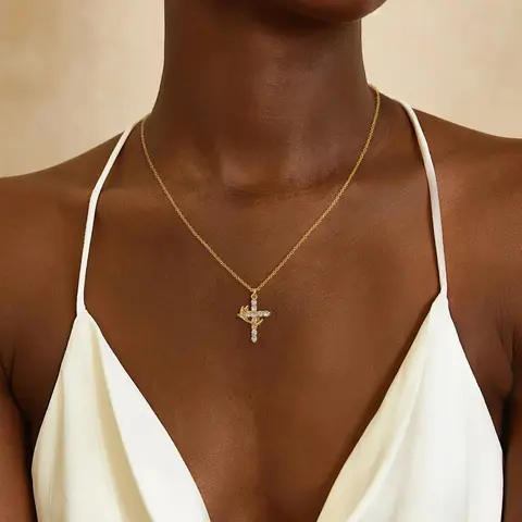 Gold/Silver Simple Cross Pendant Choker Necklace for Women and Girls