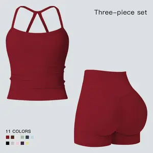 Two-Piece Set Women’s Solid Backless Camisole Tank Top & High Waisted Shorts Tracksuit Set, Sleeveless Spaghetti Strap Crop Top & Skinny Shorts, Ladies Sportswear for Indoor & Outdoor Wear, Gymwear