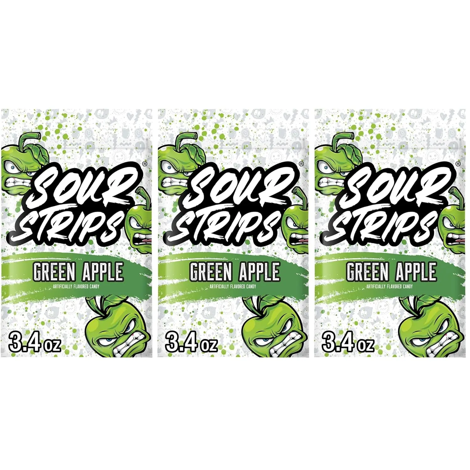 SOUR STRIPS Green Apple Flavored Chewy Candy Bag, 3.4 oz (Pack of 3)