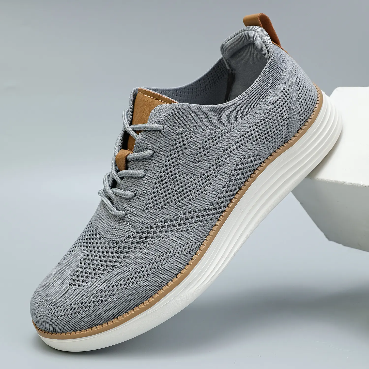 Knitted Mesh Breathable And Comfortable Platform Sneakers Men's Mesh Sneakers Oxfords Business Casual Walking Shoes Tennis Comfortable Trainer Runner Training Athletic Footwear Closed Running