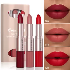 3-Pack Two-in-One Lipstick and Lip Gloss Gift for Girlfriend Daily Use Practical Set of Three Shades with Matching Gloss Ideal for Everyday Wear