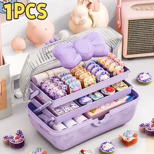 1 Multi-layer Transparent Storage Box - Pink Purple, Divided Design, Durable Plastic Jewelry and Cosmetics Storage Box for Dressing Table, Office, Travel - Space Saving Desktop Organizer, Organization Storage Solution for Home and Office