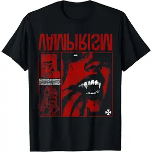 100% cotton Dark Gothic Black and Red Vampire Emo Y2K Grunge Streetwear T-Shirt