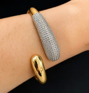 Luxe Two-Tone CZ Dome Bangle 18K Gold Plated