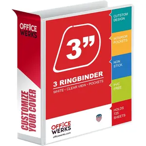 3 Inch 3   with Pockets, Heavy Duty D-, Holds 725 Sheets, Customizable Clear View Cover, Durable Non-Stick, for 8.5 x 11 Inch Paper, for  Office and School Supplies, White, 1 Pack