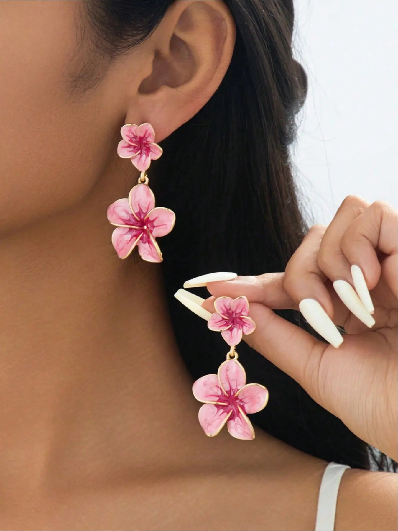 1 Pair Handmade Elegant Luxury Gradient Tie Dye Pink Drip Oil Layered Eggplant Flower Pendant Dangle Earrings For Women Dangling Earrings