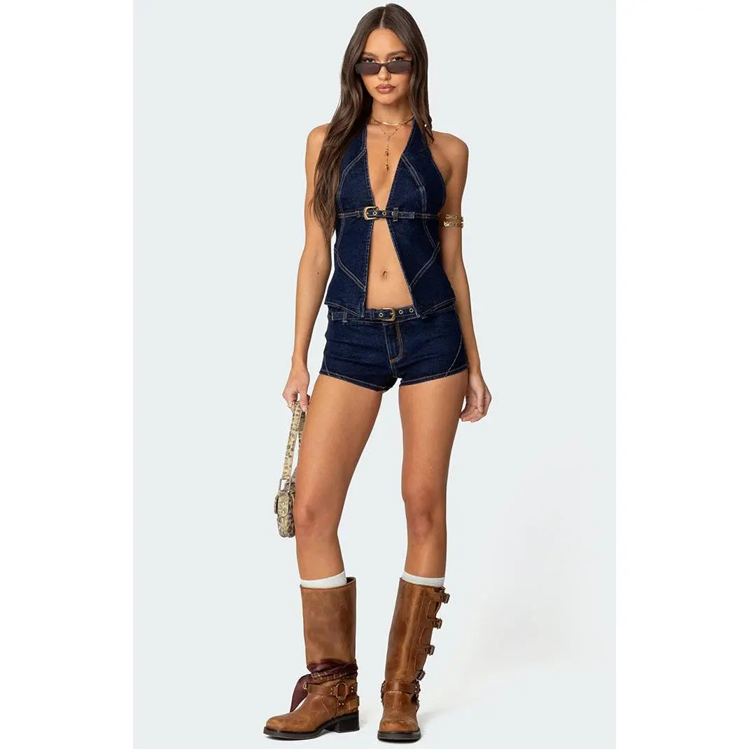 Edikted Women's Ciel Low Rise Denim Micro Shorts