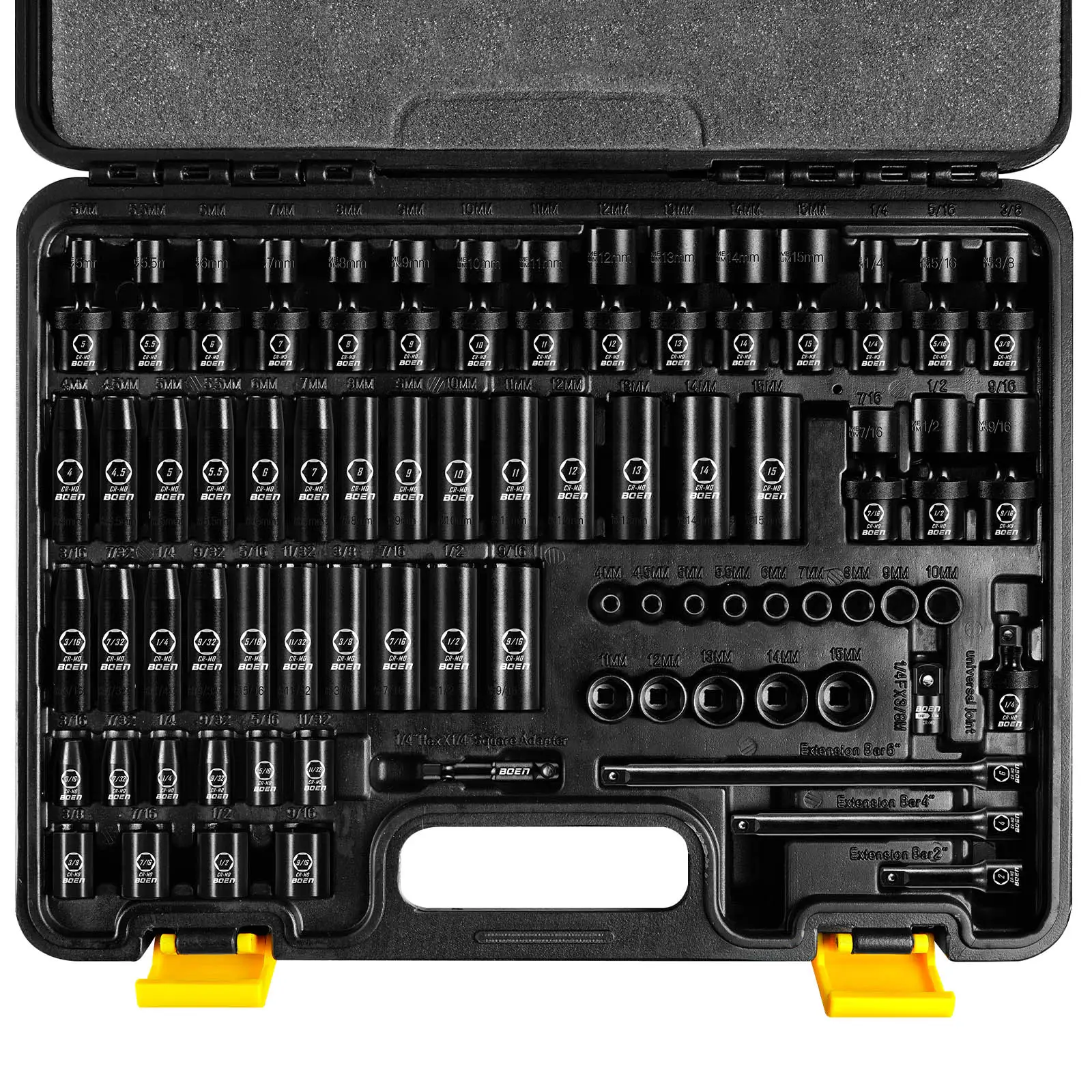 1/4" Drive CR-MO Impact Socket Set, 72-Piece Standard SAE (3/16-9/16 inch) and Metric (4-15mm) Size, 1/4-Inch Drive Swivel Socket Set,Universal Joint